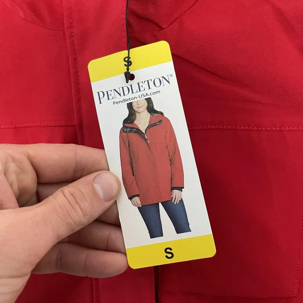 Pendleton Parka Coat Womens Small Red Hooded Softshell Full Zip Lined Mid Length - Picture 2 of 9
